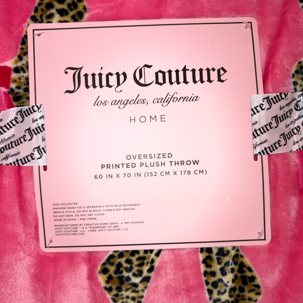 Juicy Couture Pink Leopard Bow Plush Throw 60x70 Blanket Oversized NWT - Picture 2 of 4